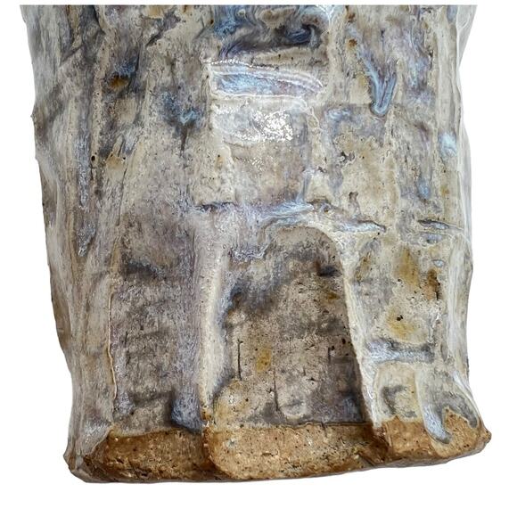 Studio Pottery 8" Vase Blue Tan Heavy Drip Chunky Texture Glossy Artist Signed - Picture 4 of 12